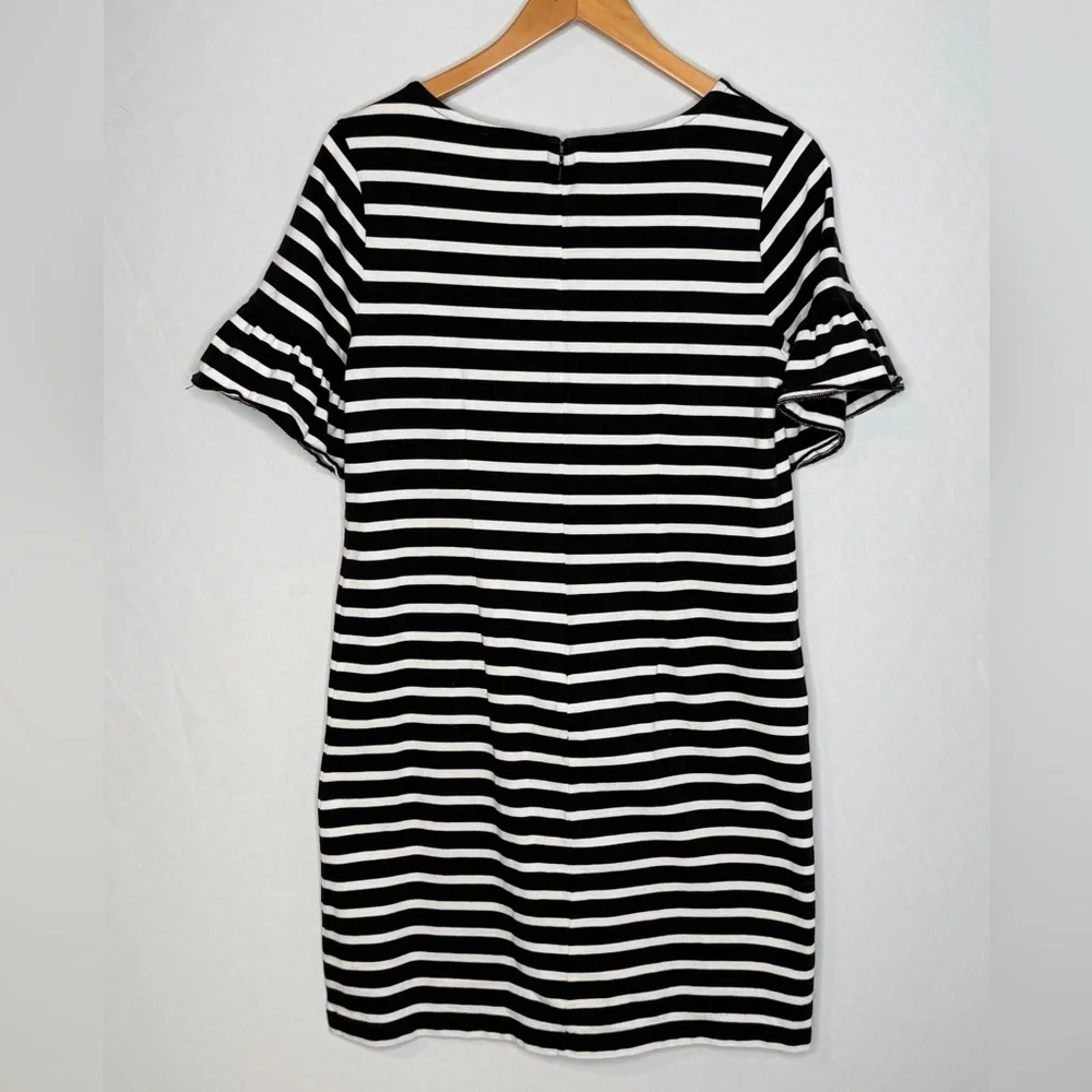 J. Crew Cotton Striped Ruffled Bell-Sleeve Shift T-shirt Dress. Size Small.